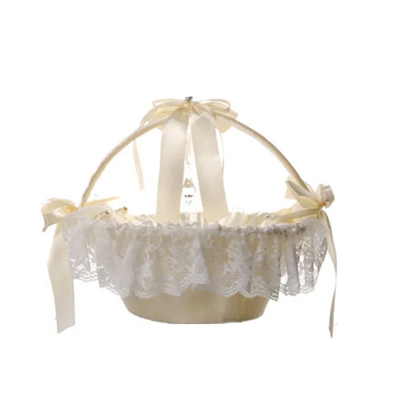 Белая кружевная Цветочная корзина для девочек свадьбы цветов цвета слоновой