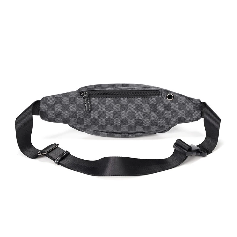 

Luxury Plaid Leather Waist Bag for Men Fanny Pack Shoulder Crossbody Bags Designer Male Murse Belt Cellphone Purse Waterproof
