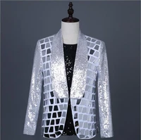 2020 mens sequins patchwork suit blazer jacket mens dj club stage single button slim blazer man formal wedding suit