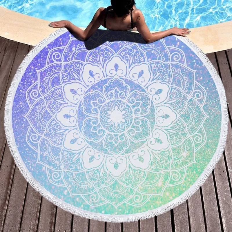 

Microfiber round Beach Towel Bath Towel New Style Printed Webbing 150cm Adult Colorful Quicksand Pattern Blanket Cover