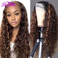 brazilian colored human hair wigs water wave p4 30 highlight headband wig for black women ombre brown machine made curly hair
