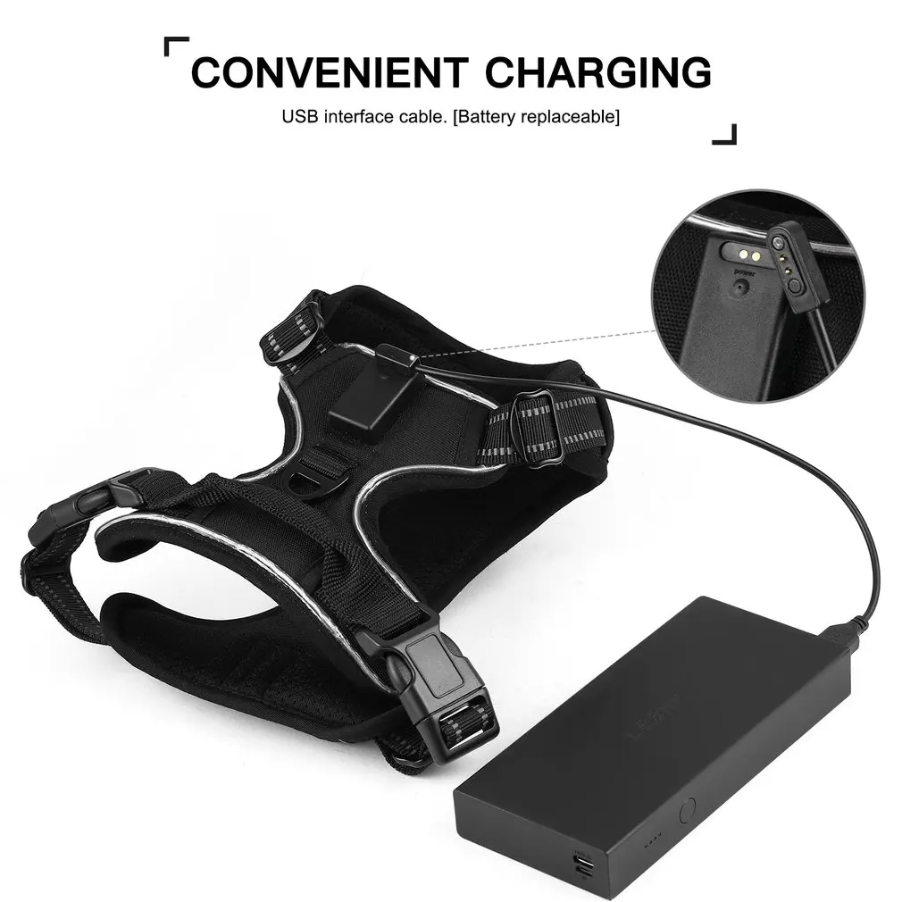 Черный сверхпрочный Мягкий регулируемый светодиодный шейник для собак с