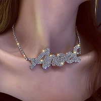 shiny full rhinestone angel baby letter choker necklaces neck jewelry for women luxury crystal clavicle chain collar necklace