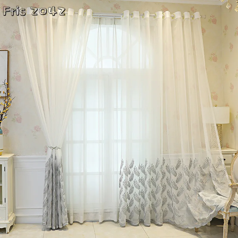

Modern and Simple Pastoral Embroidery Tulle White Wild Translucent Partition Tulle for Living Dining Room Bedroom