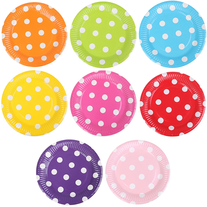 

10pcs polka dots paper dishes Disposable Plates Fruit Cake Tray Party Supplies