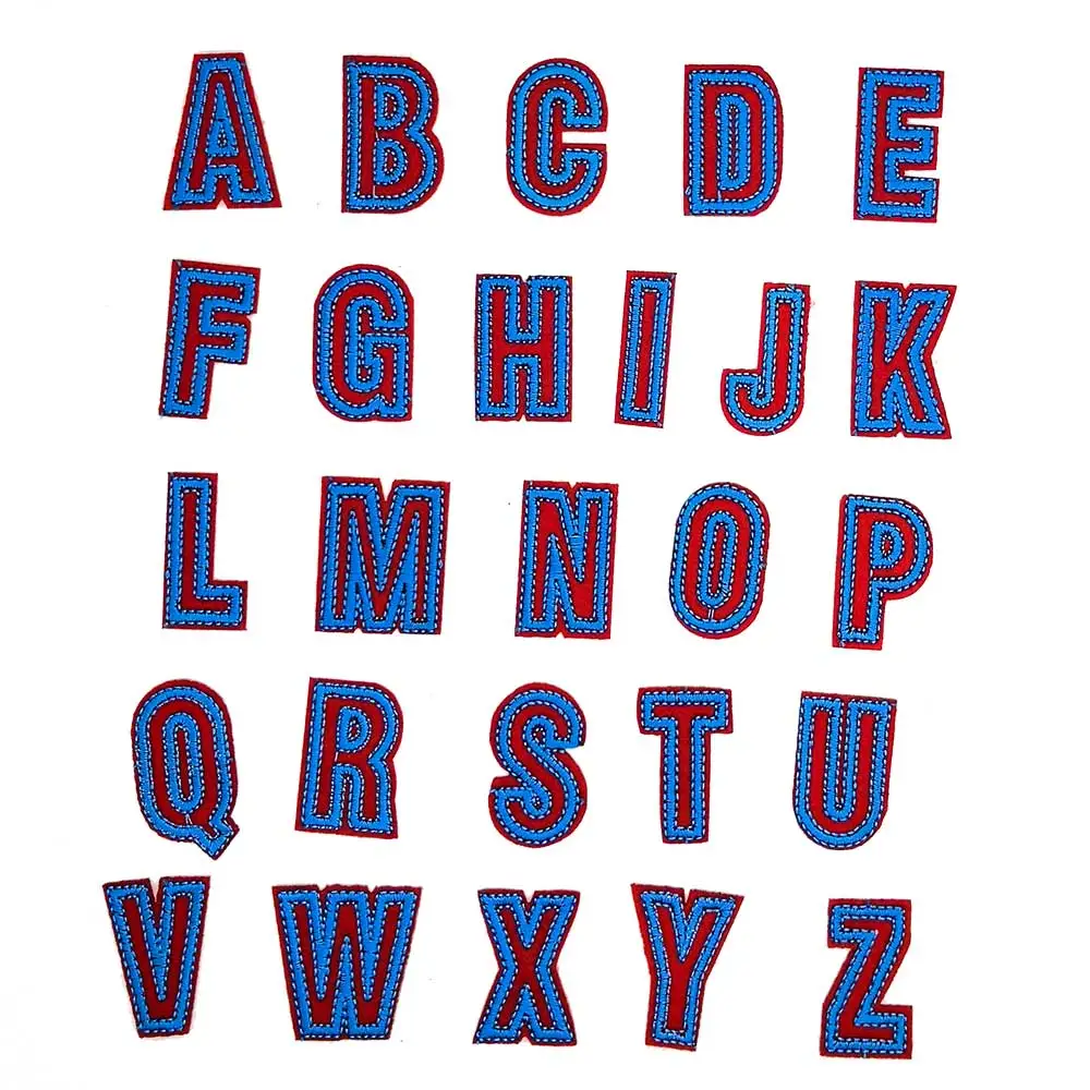 Один комплект 26 шт. красные синие буквы-цифры патчи алфавит вышивка утюгом для