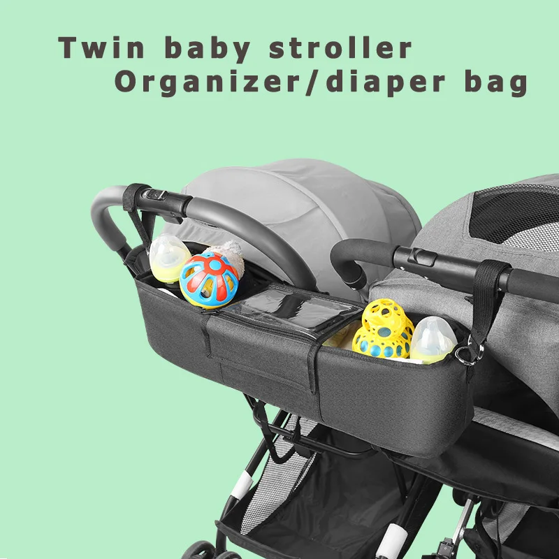 Twin baby stroller organizer bag mummy diaper bag tandem pram large capacity hanging outerdoor travel mum storage bags accessory