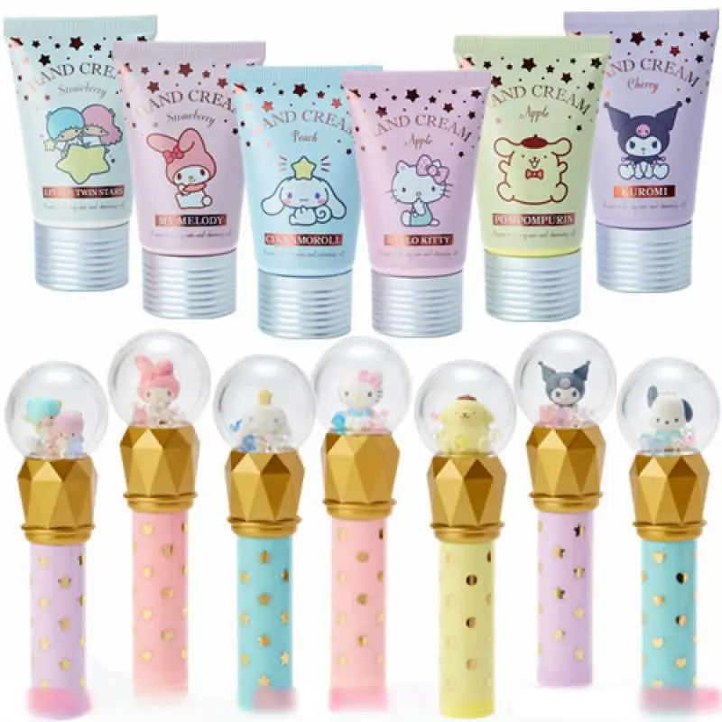 Kawaii Sanrio Plush My Melody Cinnamoroll Gemini Cartoon Cute Magic Wand Shape Fragrance Lip Balm Anime Plush Toys For Girl Gift