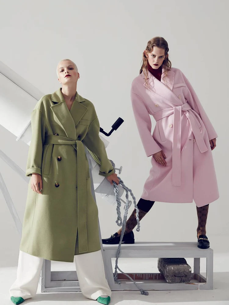 

Hepburn Style High End Double Faced Cashmere Overcoat Women's Mid Long 2021 New Woollen Suit Version Woolen Jacket