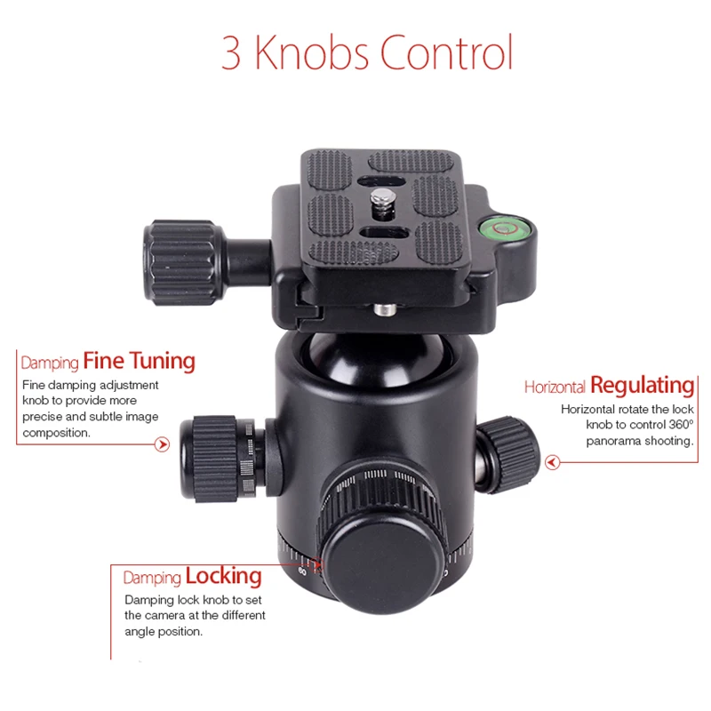 KINGJOY Official Q20 Tripod Head Ball Rotating Panoramic BallHead with plate 1/4" to 3/8" Screw for Monopod DSLR Camera |