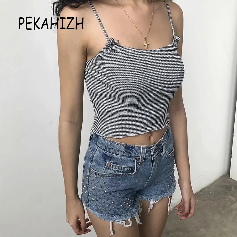 Короткий топ с бантом сексуальный в полоску лето 2019 корейская модная одежда boho