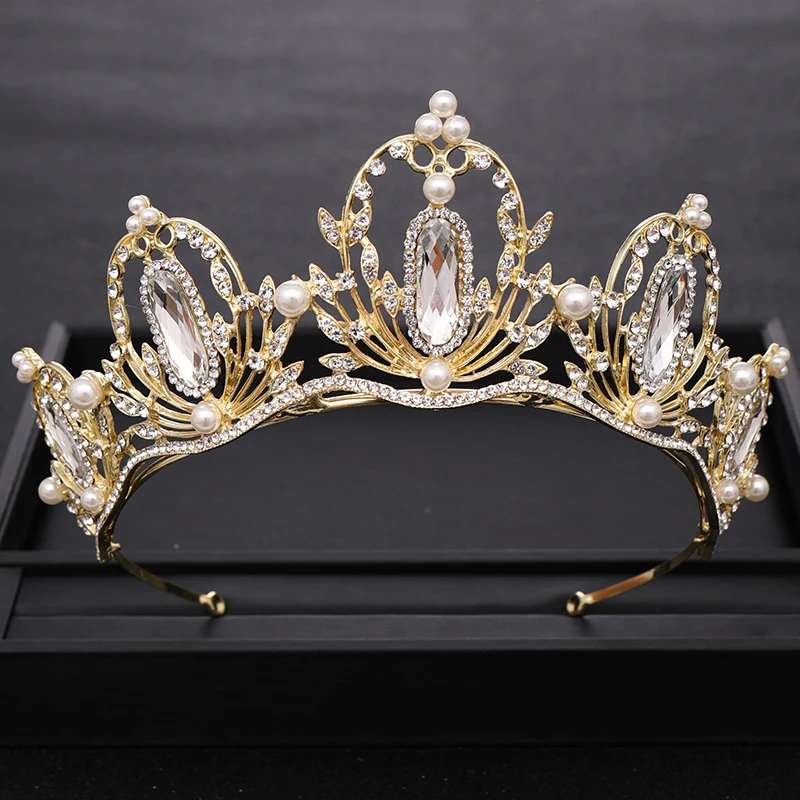 Новая Винтажная жемчужная барочная Хрустальная Золотая Королевская корона для