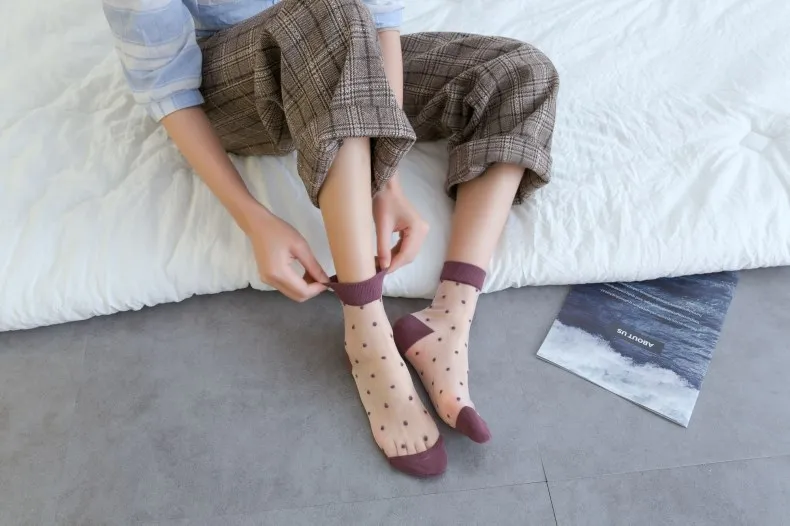 Женские носки cristal seda punto chica punto imprimir transparente verano zapatillas invisibles calcetines mujer harajuku fuzzy