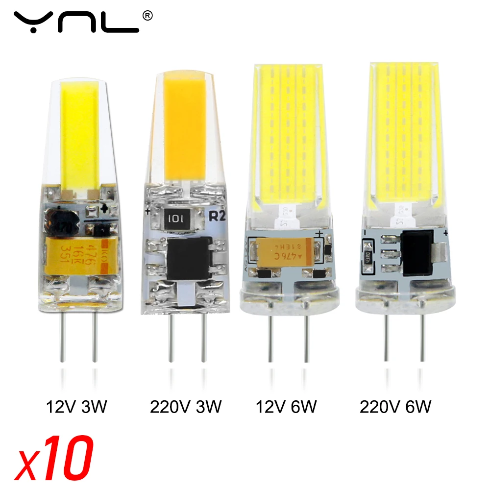 10 шт. светодиодный G4 COB лампа AC DC 12V 220V мини затемнение Светодиодный лампада