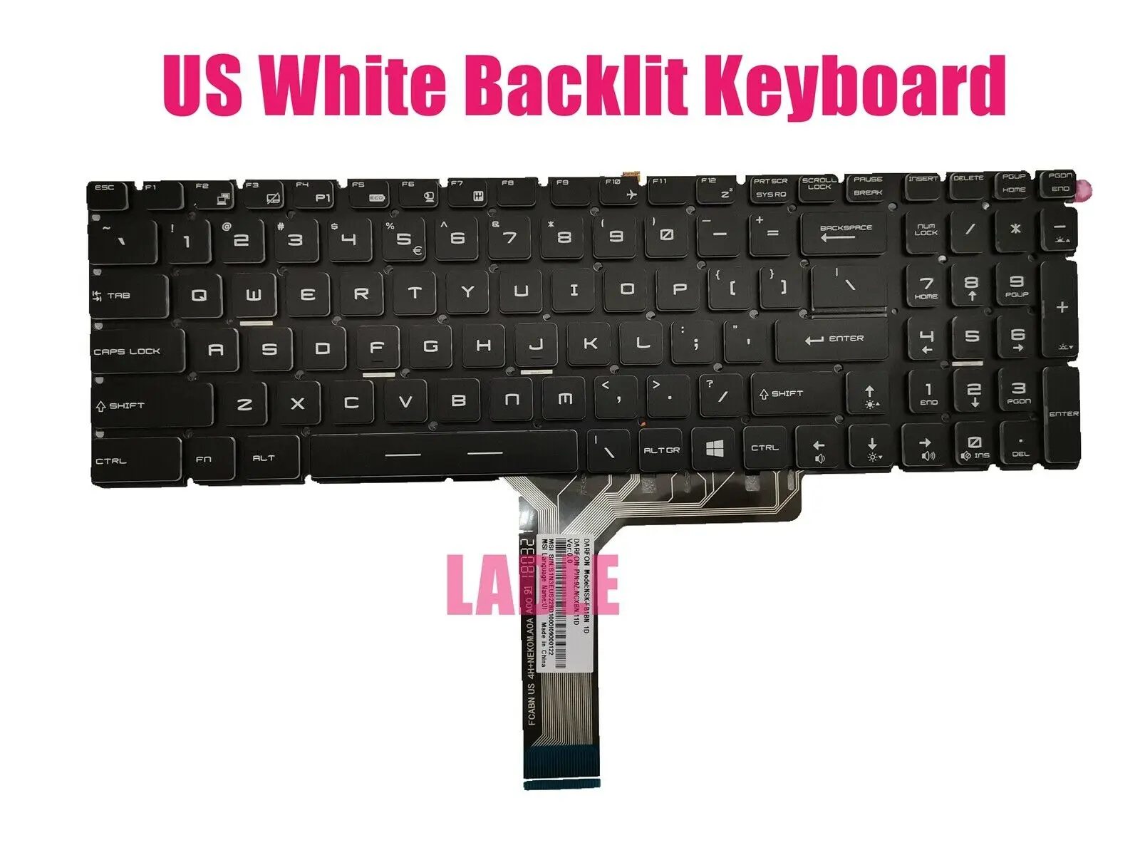 Белая клавиатура с подсветкой US для MSI WS72 6QJ/WS72 6QI/WS72 6QH/WS70 6QJ(MS 1776)|Клавиатуры замены|
