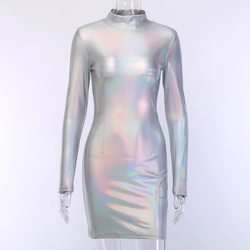 Новое поступление сексуальное Клубное платье с высоким воротом и длинным