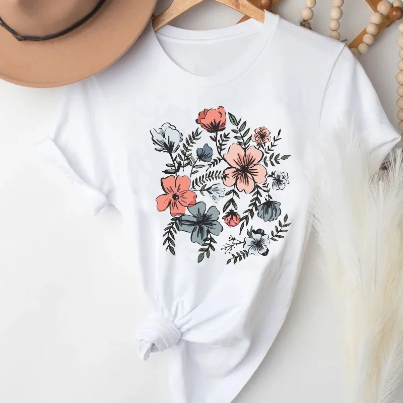 

T-shirts Women Floral Watercolor Flower Fashion Trend Short Sleeve Clothes Graphic Tshirt Top Lady Print Female Tee T-Shirt