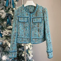spring new arrival autumn womens o neck pockets tweed coat high quality france style jackets b271