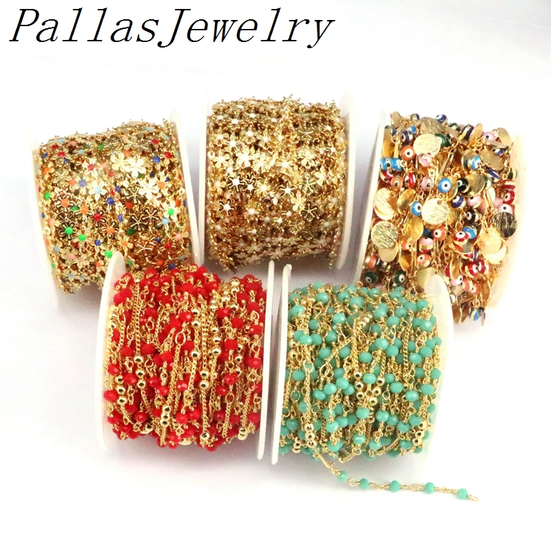 

Модная металлическая эмалированная золотая цепочка длиной 5 метров, многоцветная цепочка для ожерелья из бисера, фурнитура для самостоятел...