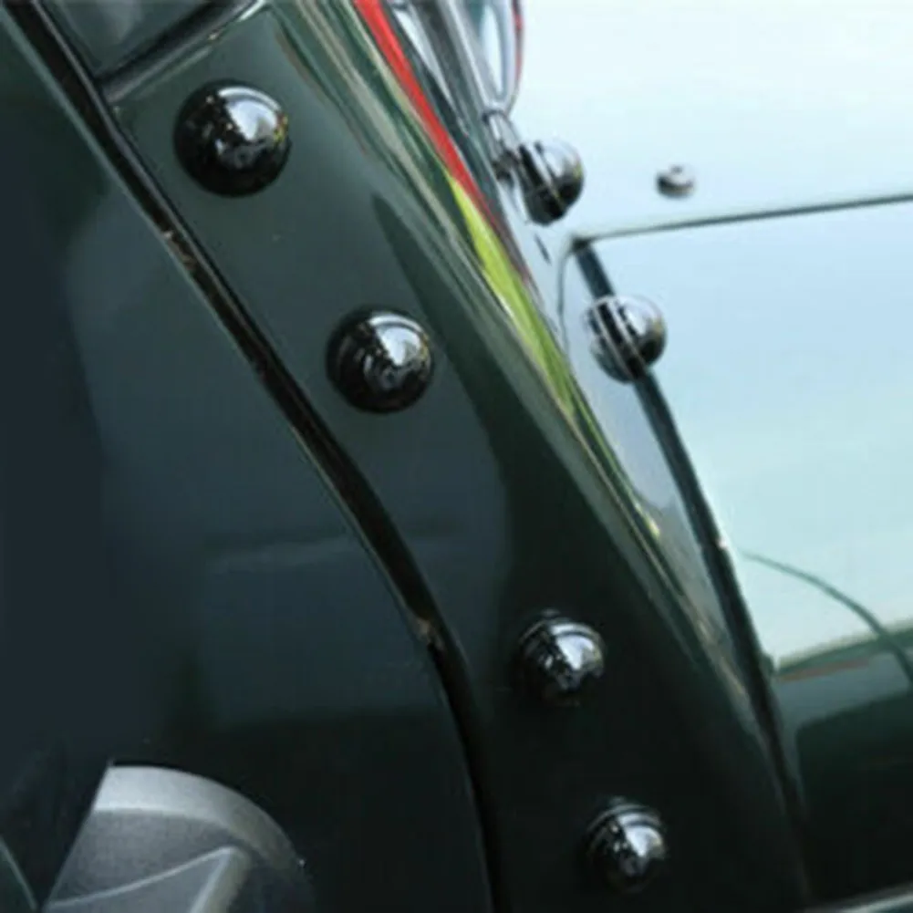 

12 шт./компл. для Jeep Wrangler JK 2007-2017 A-Pillar, защитная крышка винта, отделка, Декор, Черный ABS, наружная гайка, болт, крышка