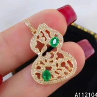 kjjeaxcmy fine jewelry 925 pure silver inlaid natural emerald women classic elegant gourd gem pendant necklace support detection