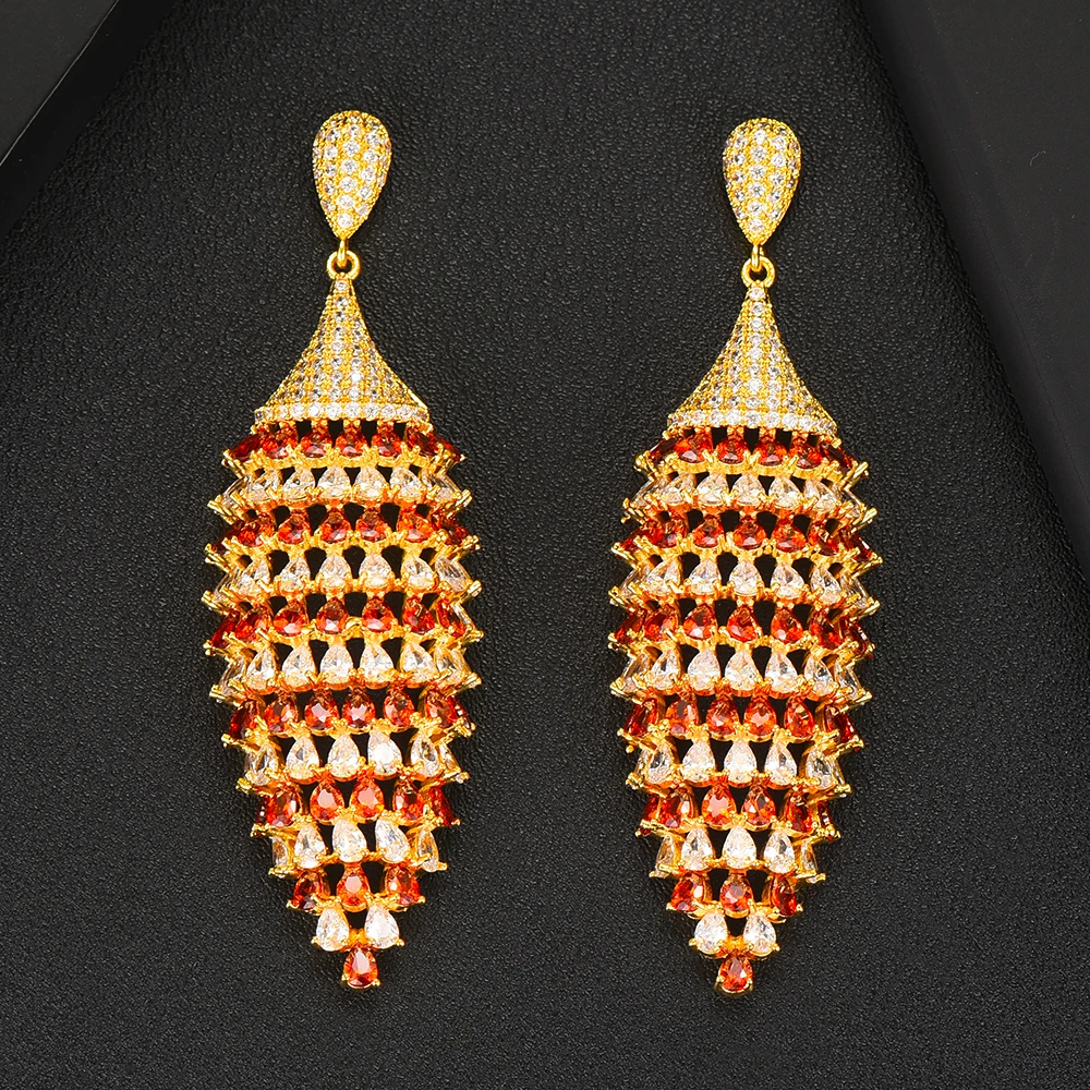 

LARRAURI Luxury Geometry Earrings Pineapple Popular Full Mirco Paved Crystal Zirconia Naija Wedding Earrings For Women