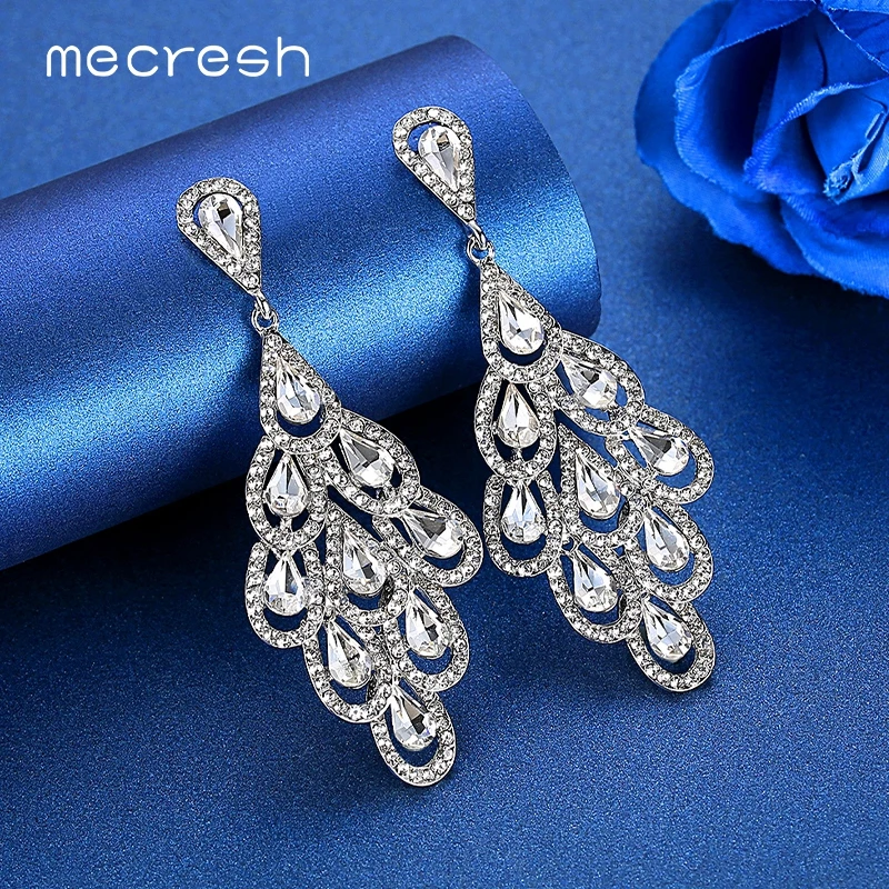 Большие висячие серьги Mecresh с кристаллами в форме капли 2019 модные ювелирные