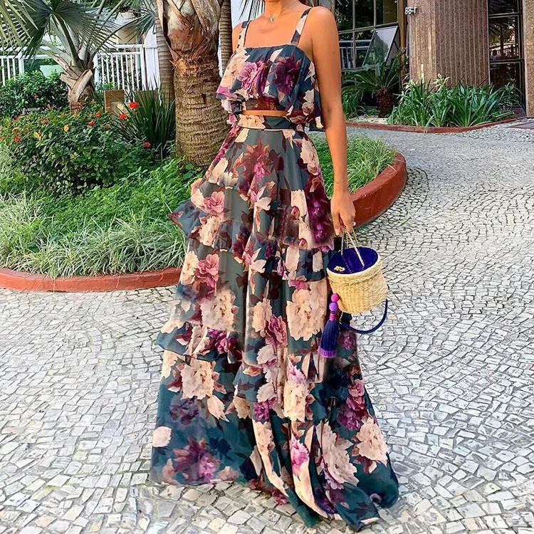 

2021 Spring Summer Women Long Sleeve Maxi Beach Dress Sexy Criss-cross Hollow Out Boho Long Dress Deep V Neck Ruffle Party Dress