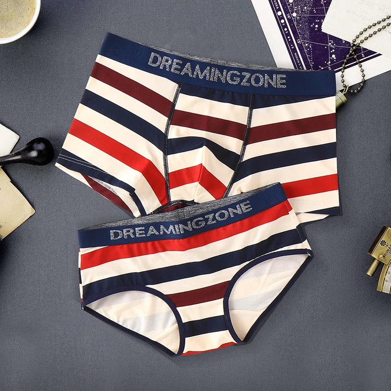 2020 Couple Sexy Underwear Modal Cotton Striped Underwear Fashion Couple Women's Underpants Men's Boxers For Lover's Panties