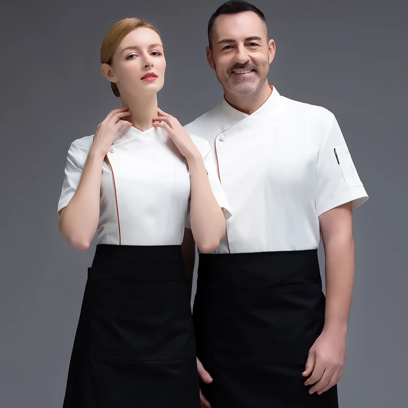 Black White Bright Color Chef Uniform Hotel Restaurant Work Clothes Waiter High Quality Cotton Short Sleeve Coat | Тематическая