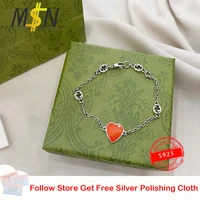 new 11 original sterling silver s925 luxury jewelry enamel heart style womens bracelet high quality party gift with logo