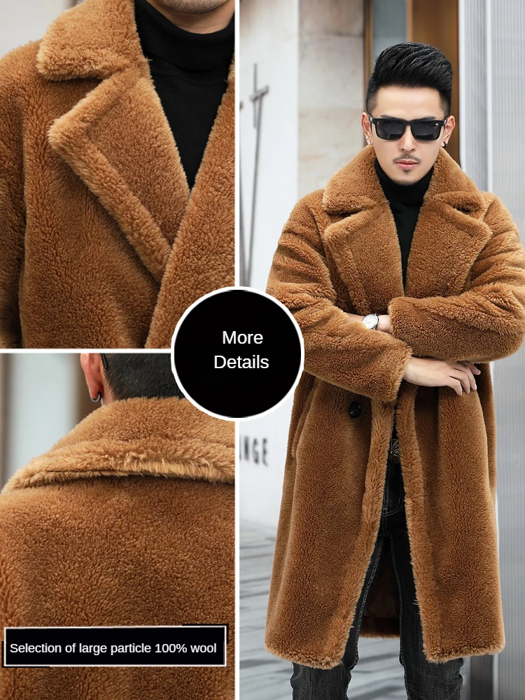 Зимнее мужское Свободное пальто из натуральной шерсти черное коричневое