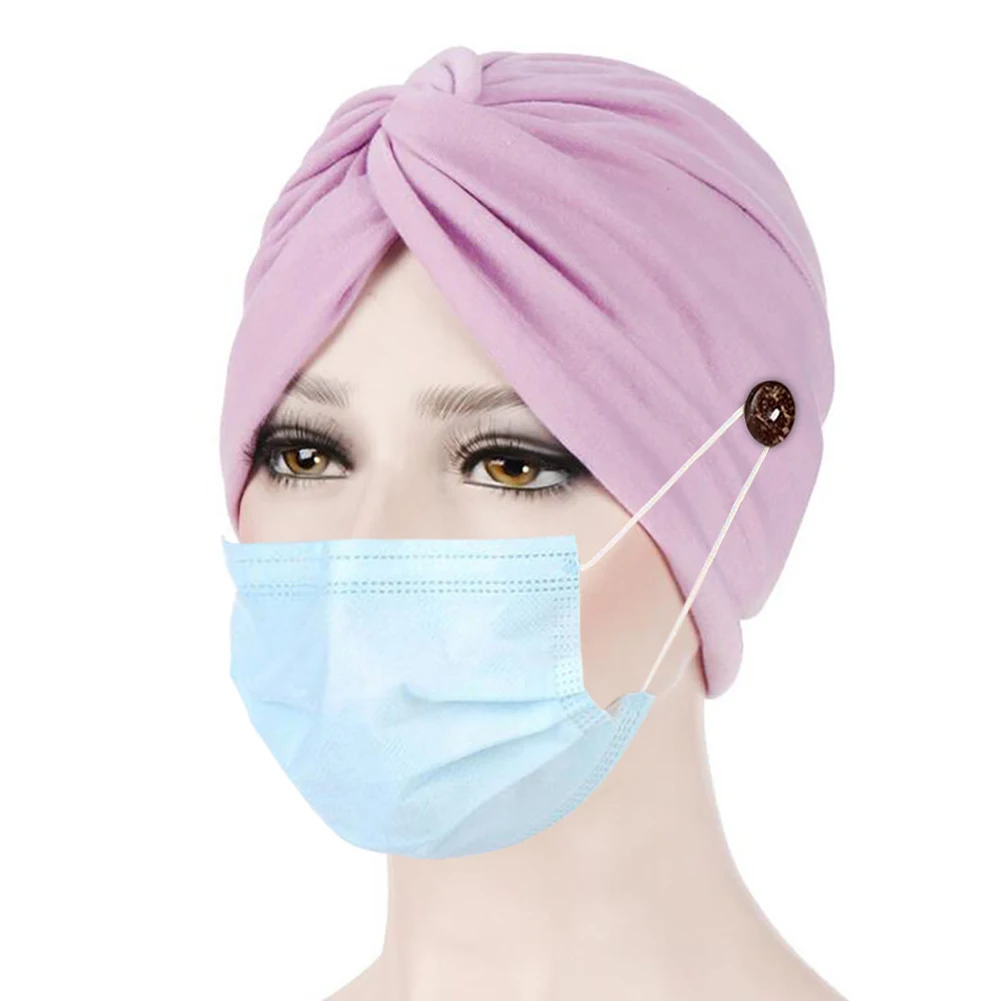 

Fashion Solid Color Women Cross Knot Soft Button Beanie Skull Cap Muslim Turban Stretch Solid Color Headcover Hight Quality