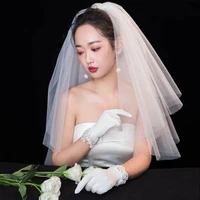 cheap 2layers cut edge soft tulle short wedding veil with comb white ivory veil bridal accessories