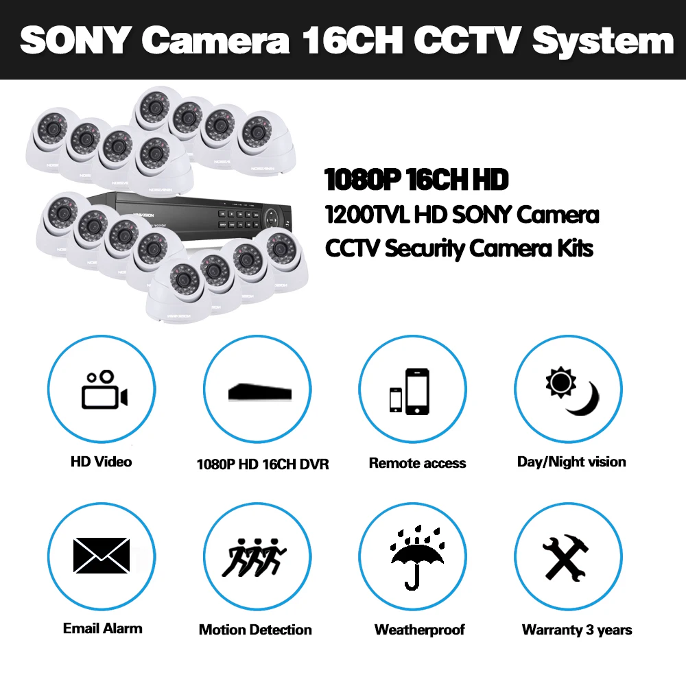 Камера видеонаблюдения SONY 16 каналов CCD шт. AHD DVR 1080P HDMI 1.0MP | Безопасность и защита