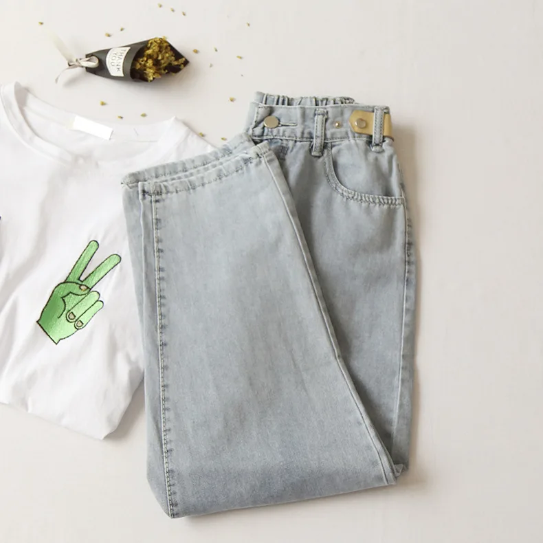 

Knee Hole Denim Pants Women 2020 summer new fashion trend loose high waist denim trousers