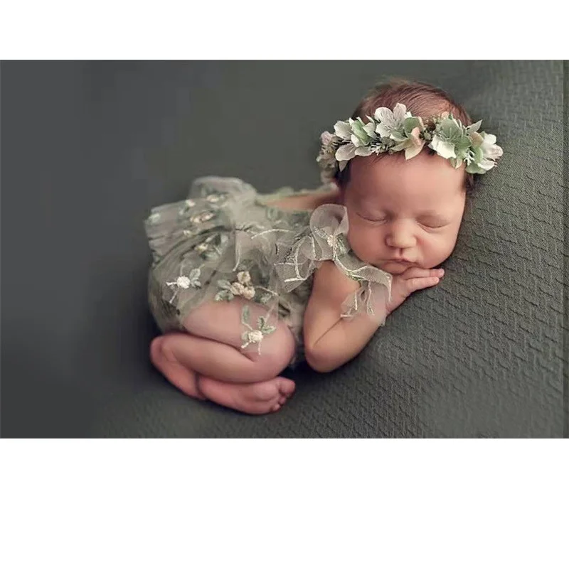 Newborn Photography Props Hat Baby Lace Romper Bodysuits Outfit Photography Girl Dress Photo Shoot Costume