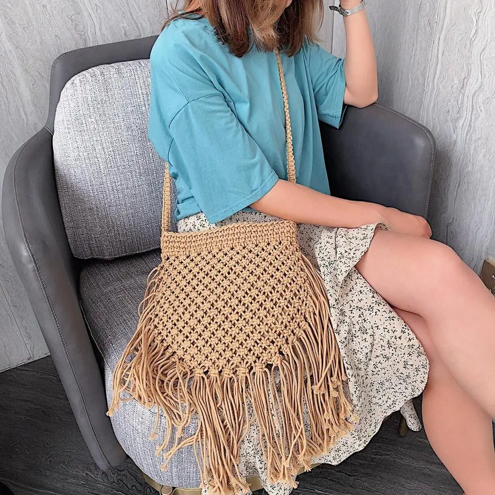 Летняя новая соломенная сумка с кисточками хлопковая плетеная мессенджер