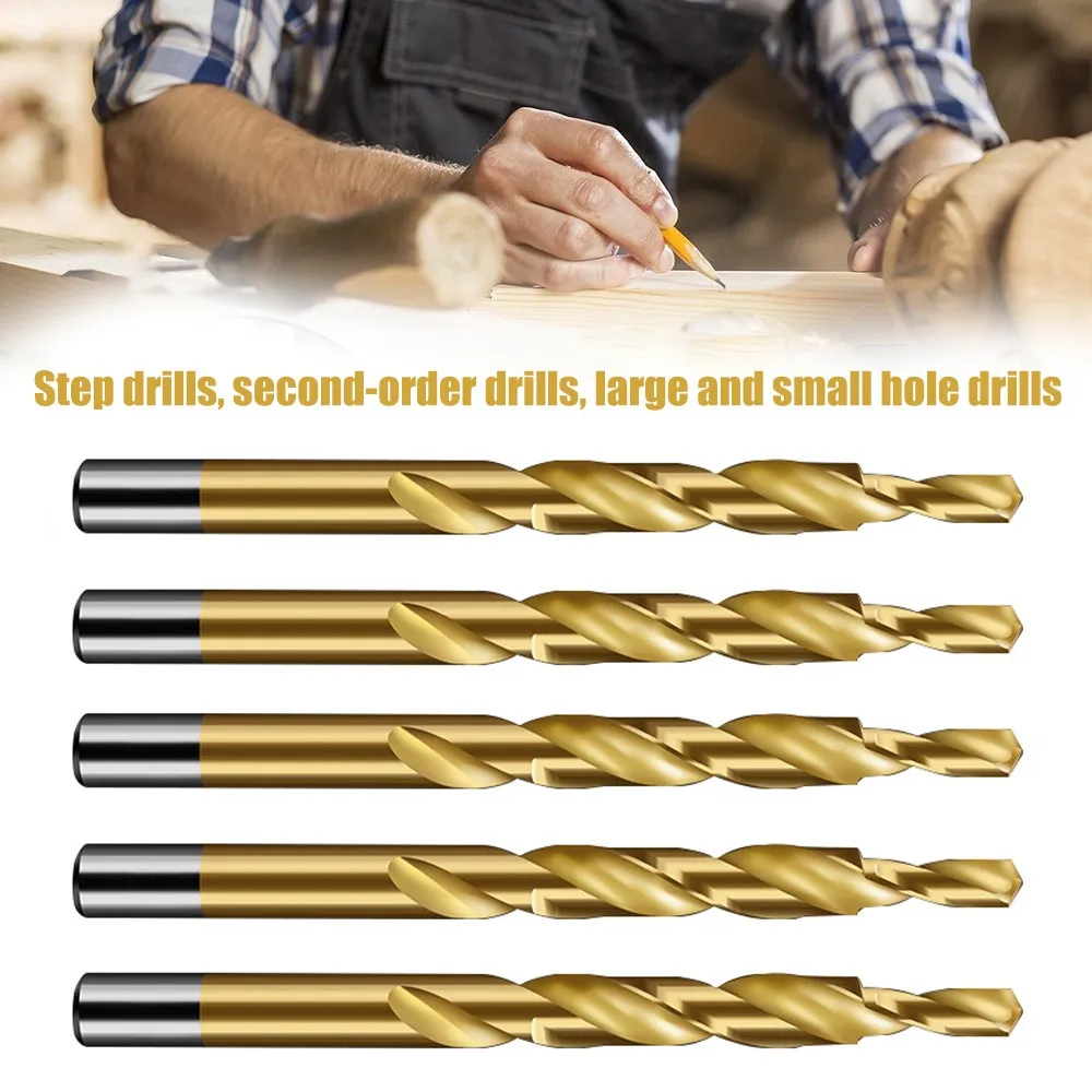 

Titanium Step Drill Bit 8-4/9-5/10-5/10-6/12-8mm HSS Second-Order Drill for Aluminum Alloy Copper Plastic Wood Board