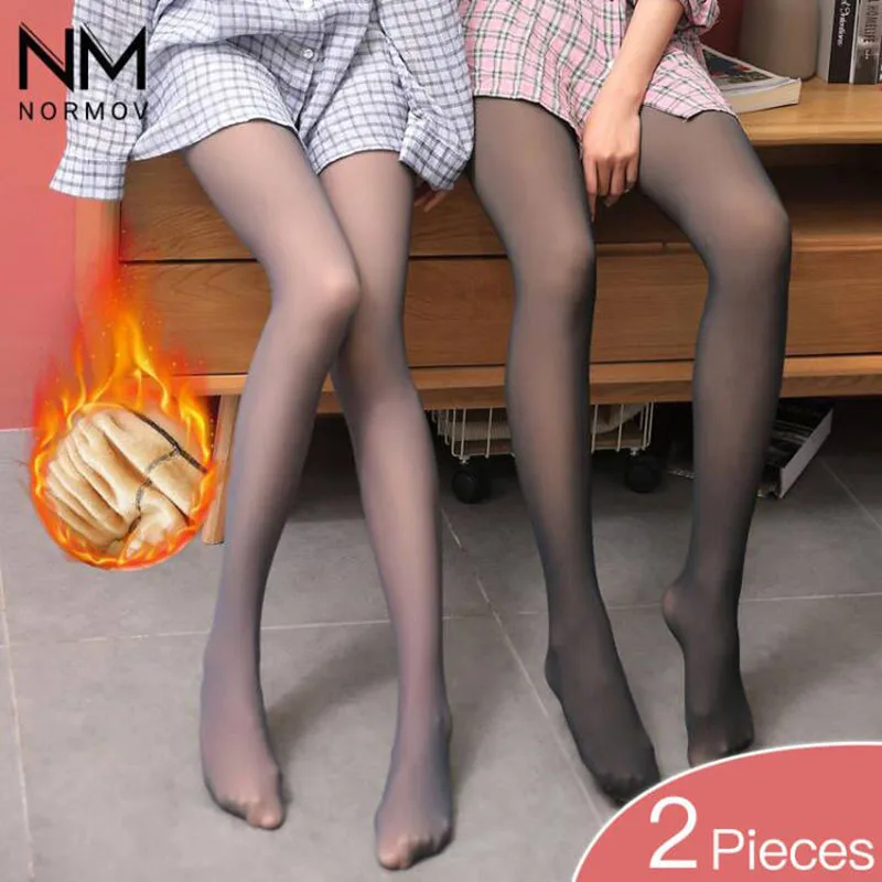 Женские зимние теплые леггинсы NORMOV 2 шт. полупрозрачные плотные с высокой талией