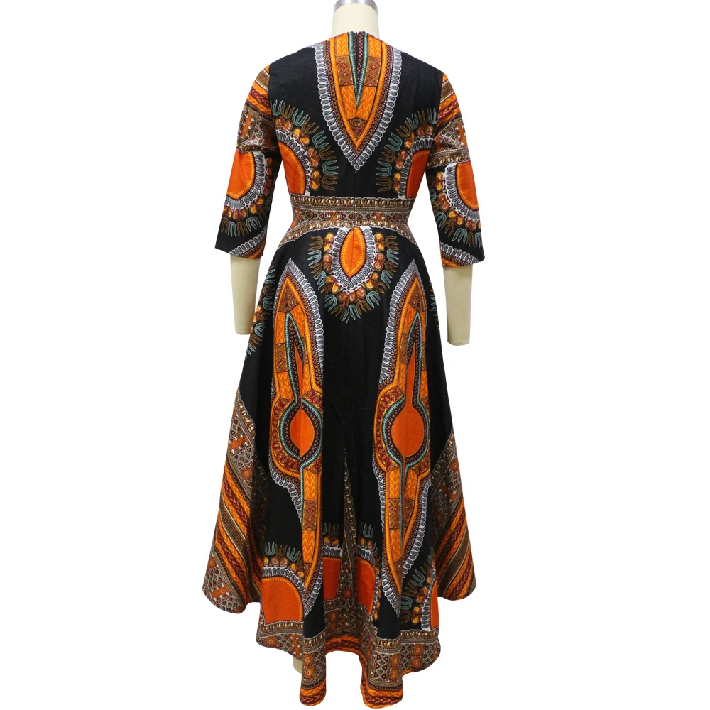 Новое поступление Черное длинное платье Дашики с Африканским принтом v образный