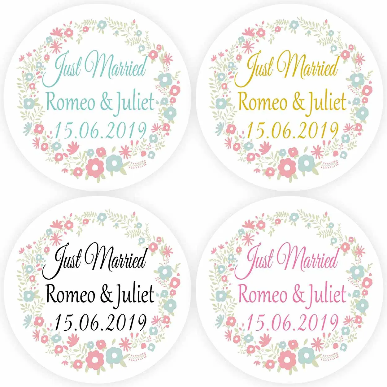 

DouxArt 100 Pieces Personalized Just Married Wedding Stickers Seals, 40mm Garland Marriage Wedding Party Decorations Gift Labels