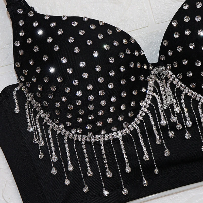 Elegant New Cropped Top Sexy Summer Autumn Beading Caims Vest Tops Push Up Cropped Party Bralette Bra Female Corset Tops