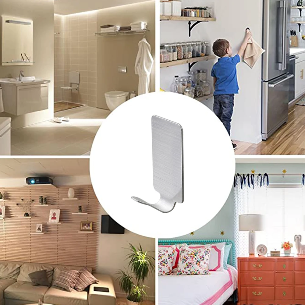 

16PCS Adhesive Hook Hanging Sticky Stainless Steel Wall Hook Self Adhesive Kitchen Home Bathroom Key Bag Hanger Storage Holder