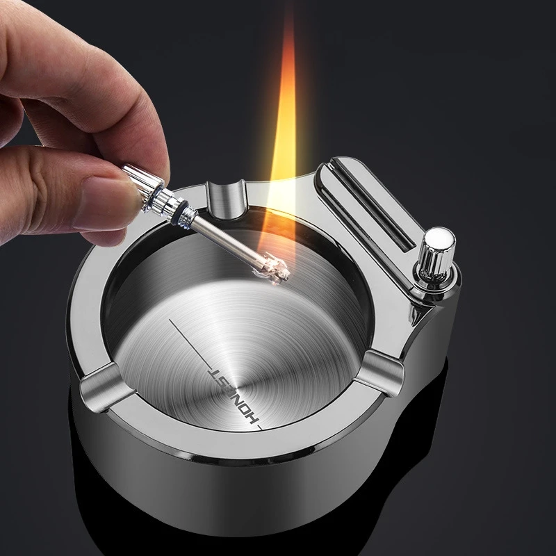 

Retro Metal Ashtray Ten Thousand Match Lighter Windproof Kerosene Flint Fire Starter Lighter Desk Decorations Gadgets For Men