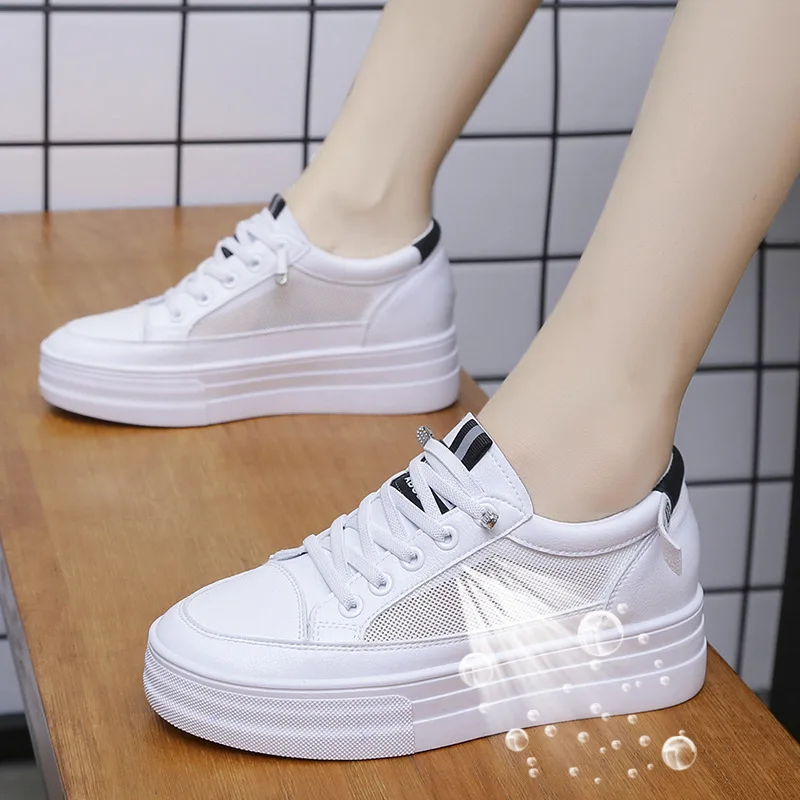 

Casual white shoes woman summer 2021 new height increase Sneakers Female breathable Mesh Sports Running 38 39 40 Vulcanize shoes
