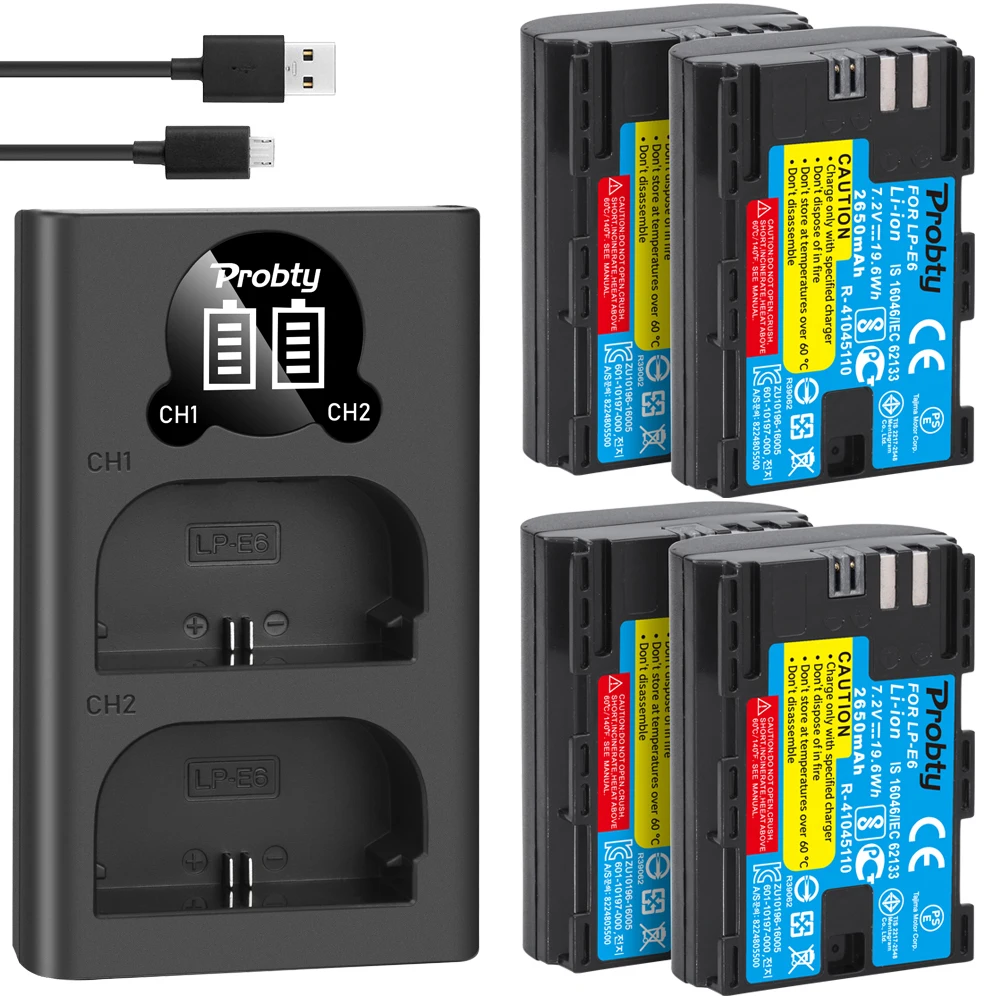 2pcs 2650mAh LP-E6 LPE6 LP E6 Camera Batteries + LED Charger For Canon EOS 5DS R 5D Mark II III 6D 7D 60D 60Da 70D 80D | Электроника