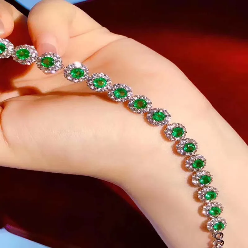 

Natural Women Columbia Emerald Bracelet 925 Sterling Silver Top Quality Fine Jewelry Green Gemstones with Certificate 3MM