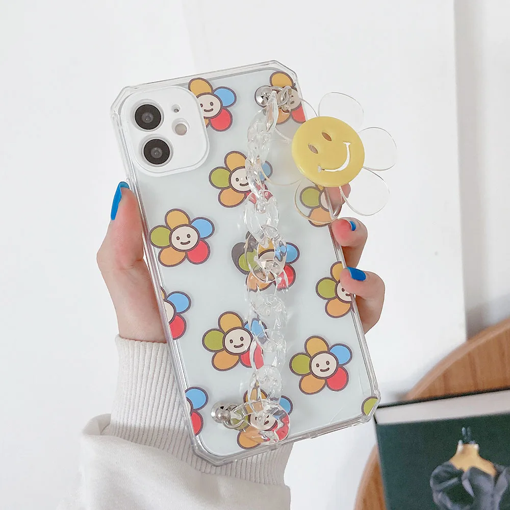 

Phone Case for iPhone 12Pro 7 8 Plus XR XS Max X Cute Flower Chain Hanging Case for iPhone 11