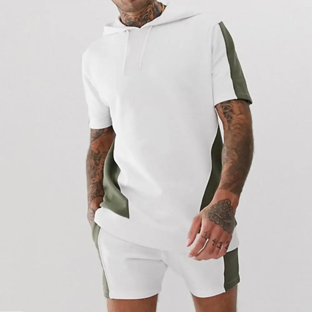 Мужской спортивный костюм повседневный облегающий из двух предметов с капюшоном